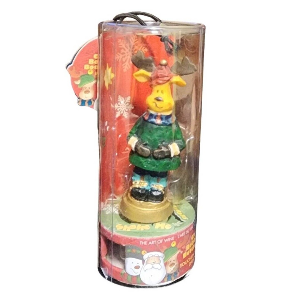 Christmas Bobble Body Bottle Topper Dancing Reindeer Wine Stopper NOS NIB